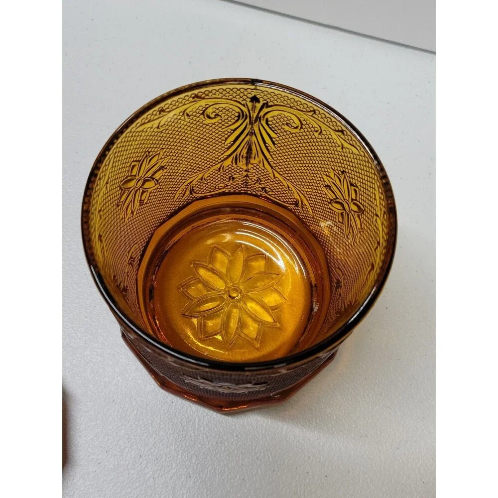 Tiara Indiana Sandwich Glass Amber Canister with Lid Medium Vintage